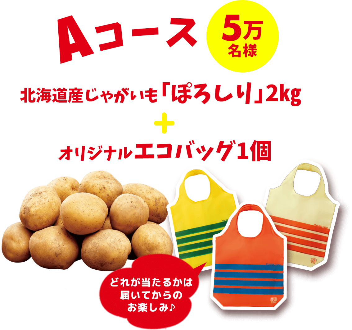 Aコース5万名様 北海道産じゃがいも「ぽろしり」2kg＋オリジナルエコバッグ1個 どれが当たるかは届いてからのお楽しみ♪