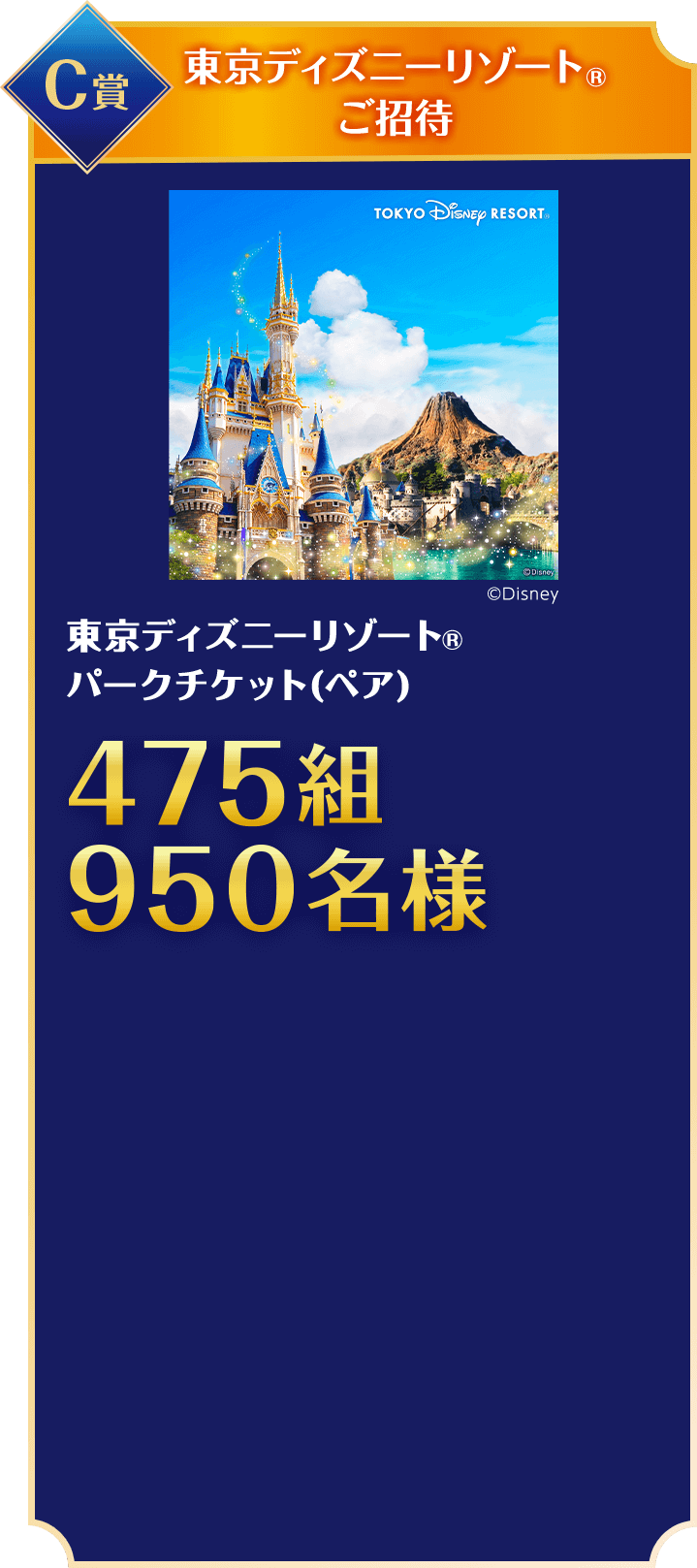 C賞/東京ディズニーリゾート®️ご招待/東京ディズニーリゾート®️パークチケット(ペア)475組950名様