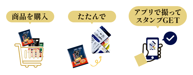 商品を購入 たたんで アプリで撮ってスタンプGET