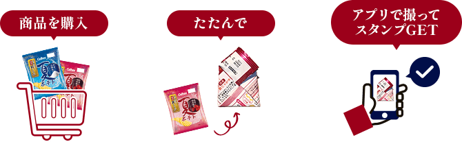 商品を購入 たたんで アプリで撮ってスタンプGET