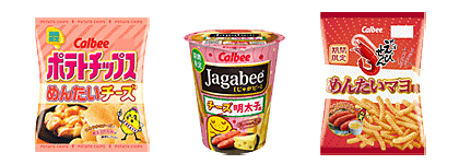 ポテトチップス　めんたいチーズ,Ｊａｇａｂｅｅ　チーズ明太子味,かっぱえびせん　めんたいマヨ味