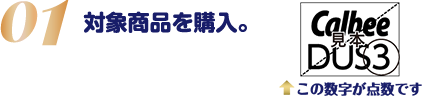 応募券が付いた対象商品を購入。/この数字が点数です
