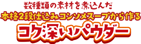 数種類の素材を煮込んだ本格2段仕込みコンソメスープから作るコク深いパウダー