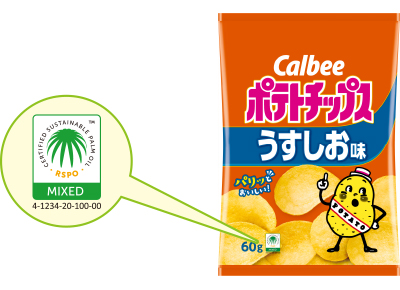 画像:「RSPO認証マーク」を表示した「ポテトチップス」